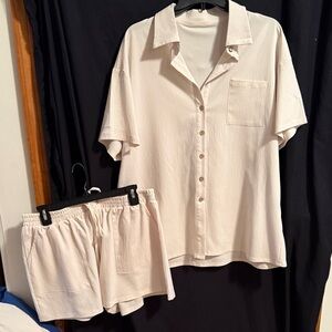 Women’s Cream Short Sleeve Shirt & Shorts Summer Outings or Loungewear Set